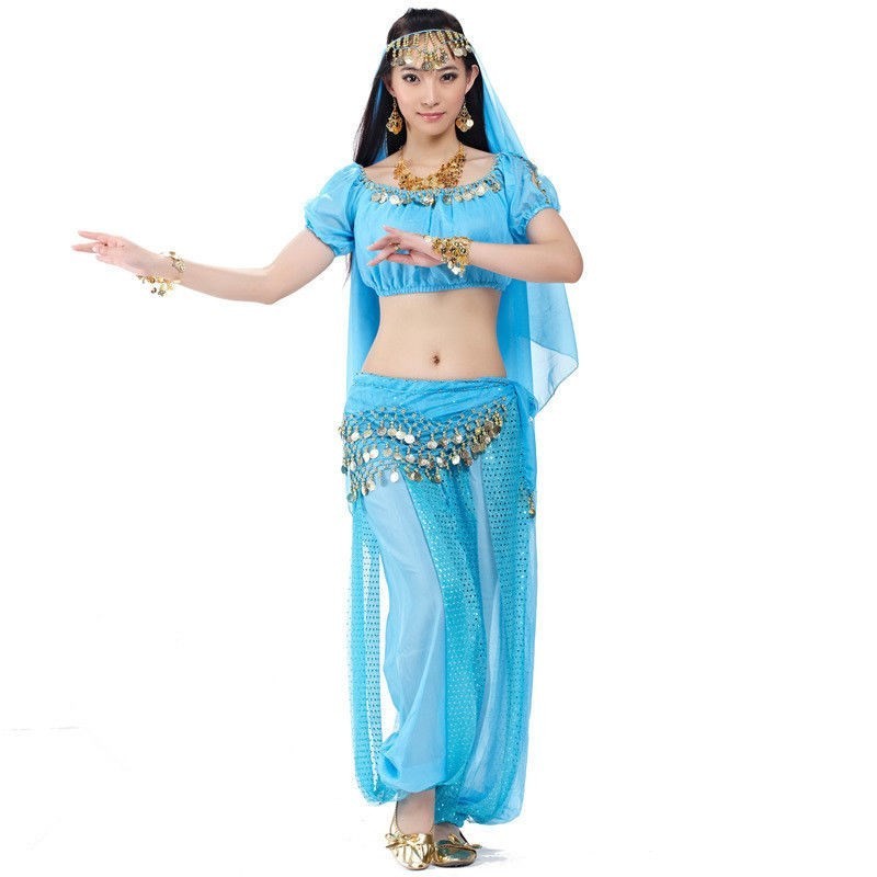 Costume de danse orientale avec pantalon bleu ciel