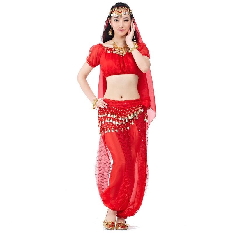 Tenue de danseuse orientale pour femme, rouge