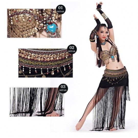 Costume Danza Del Ventre Halloween - Set Con Reggiseno Halter, Sciarpa E Gonna, Taglie Regolabili, Con Monete