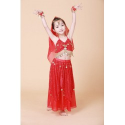 Jupe danseuse orientale voile pétale rouge bordé argent danse orient